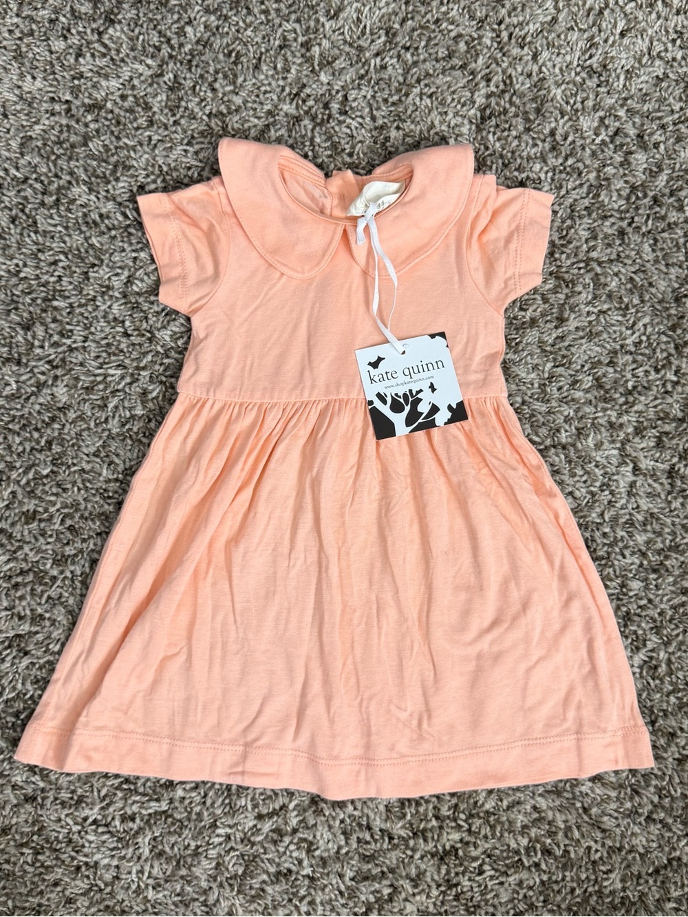 Kate Quinn Bamboo Dress Baby Girl 0-3 Months Collar Button Short Sleeve Peach